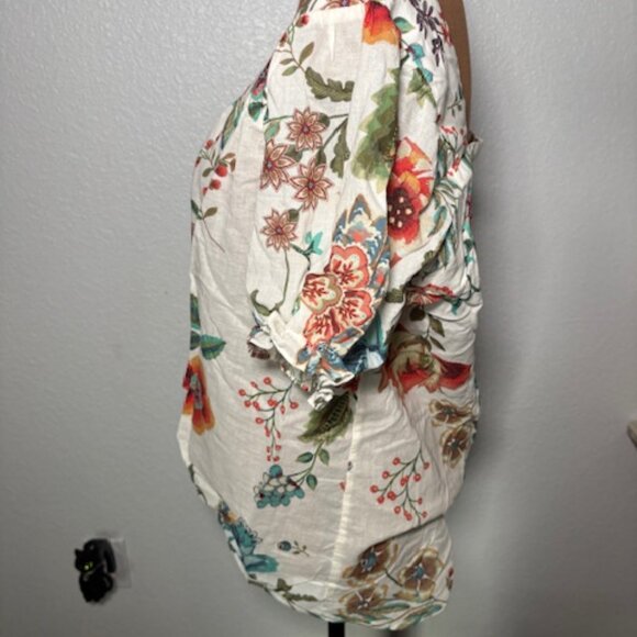 Johnny Was Floral Embroidered Look Puff-Sleeve Blouse – Size Medium - Picture 2 of 5